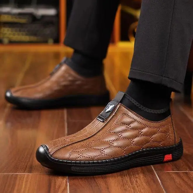 【39-44】Slip-on pentru bărbați, la modă, în stil britanic, plus pantofi din piele îngroșată de catifea