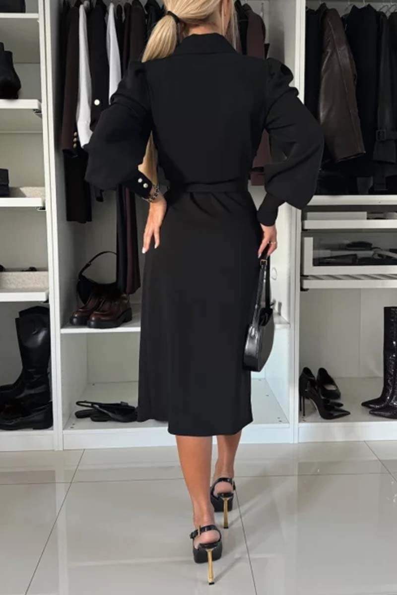 Rochie de damă, de primăvară și toamnă, de culoare uni, elegantă, cu decolteu în V