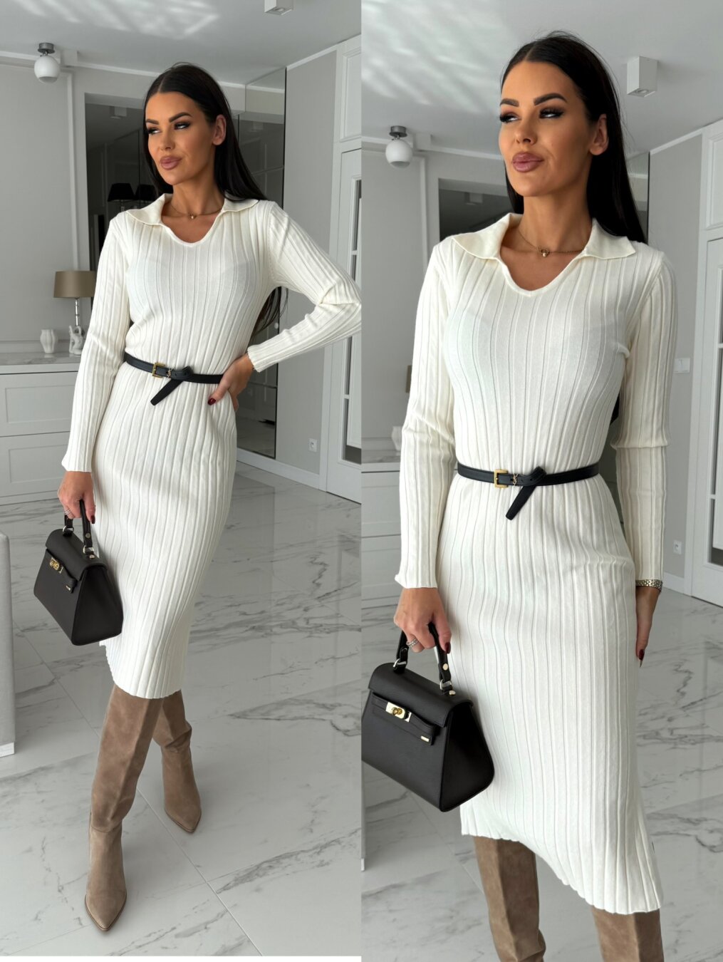 Culoare uni dama Rochie eleganta din tricot