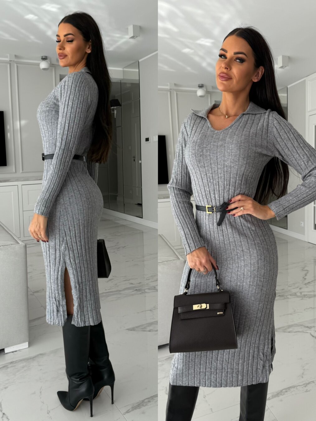 Culoare uni dama Rochie eleganta din tricot