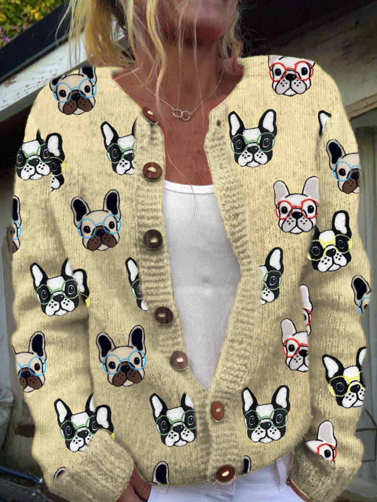 Cardigan Damă Funny Dogs With Ochelari Print