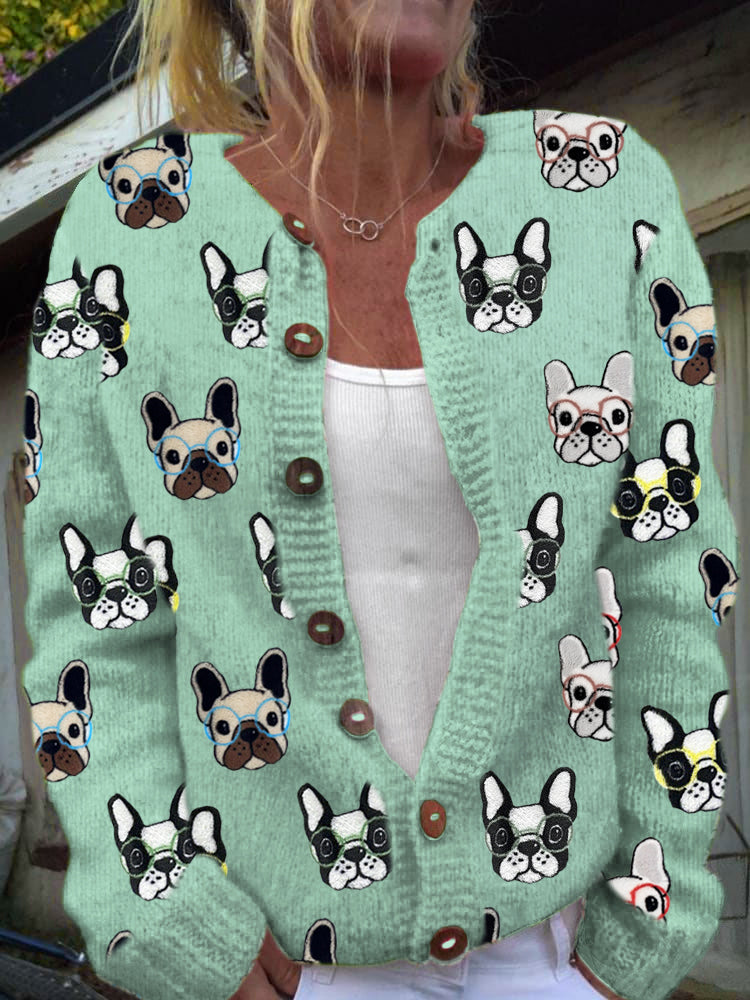 Cardigan Damă Funny Dogs With Ochelari Print