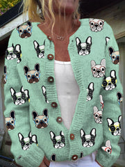 Cardigan Damă Funny Dogs With Ochelari Print