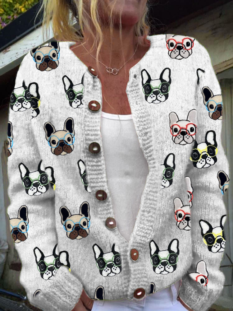 Cardigan Damă Funny Dogs With Ochelari Print