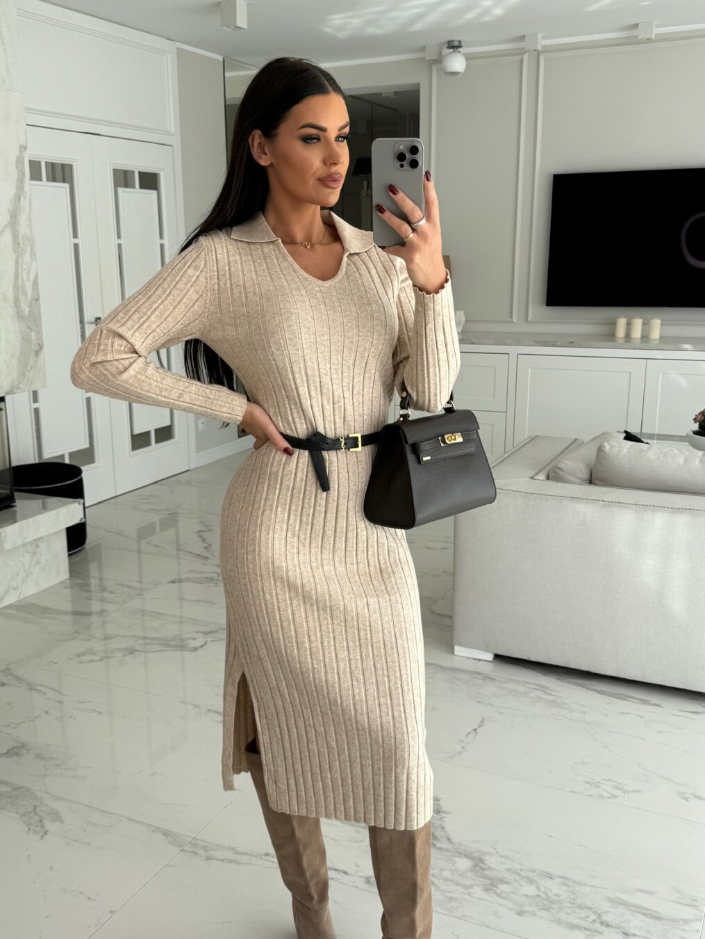 Culoare uni dama Rochie eleganta din tricot