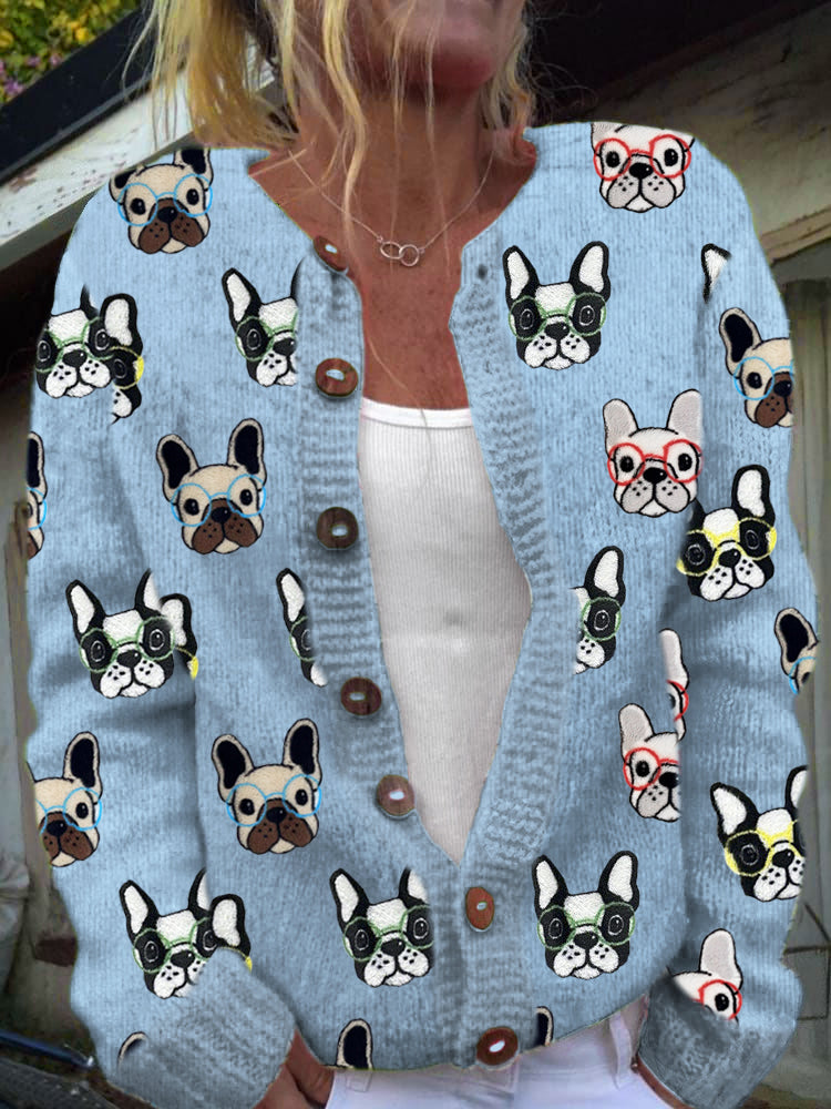 Cardigan Damă Funny Dogs With Ochelari Print