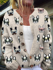 Cardigan Damă Funny Dogs With Ochelari Print